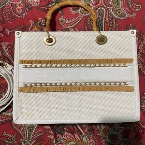 Elegant White and Tan Women's Handbag